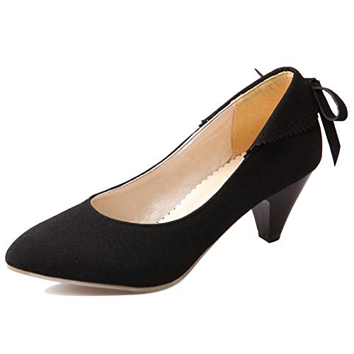 MJIASIAWA Damen Pointed Toe Elegant Ohne Verschluss Kitten Heel Brogue Bows Pumps Klassischer Cone Mitte Absatz Abend Kleid Comfy Schuhe Schwarz Gr 49 EU/51 Asiatisch von MJIASIAWA
