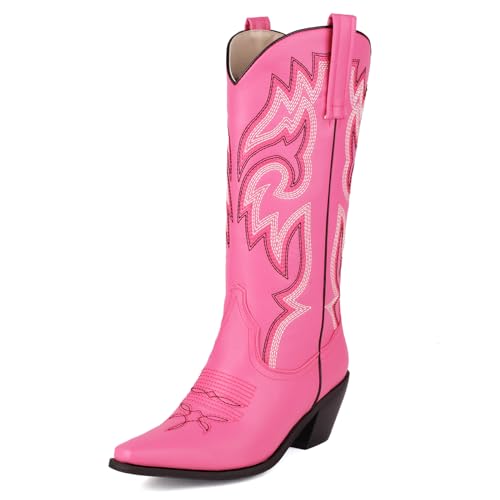 MJIASIAWA Damen Pointed Toe Embroidery Cowboystiefel Winter Klassischer Blockabsatz Ohne Verschluss Knee Mode Tall Western Stiefeletten Pink Gr 46 EU/48 Asiatisch MJIASIAWA Damen Pointed Toe Embroidery Cowboystiefel Winter Klassischer Blockabsatz Ohne Verschluss Knee Mode Tall Western Stiefeletten Pink Gr 46 EU/48 Asiatisch von MJIASIAWA