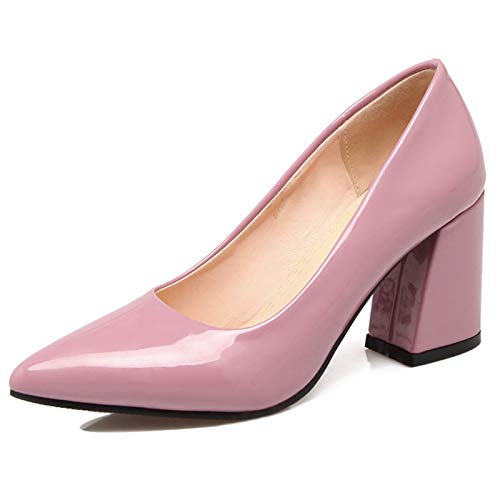 MJIASIAWA Damen Pointed Toe Formal Blockabsatz Pumps Party Ohne Verschluss Sommer Hochzeit Bridesmaid Höhe Ferse Lack Wildleder Schuhe Violett Gr 52 EU/54 Asiatisch von MJIASIAWA