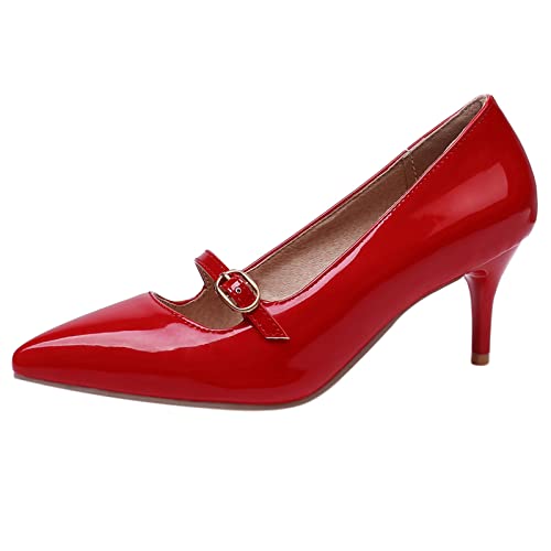 MJIASIAWA Damen Pointed Toe Kleid Stiletto Pumps Schnalle Slingback Buro Formal Kitten Heel Pumps Bridal Rot Gr 43 EU/45 Asiatisch von MJIASIAWA