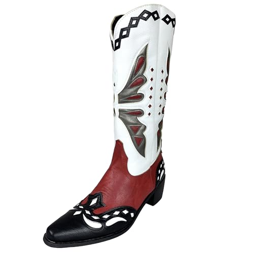 MJIASIAWA Damen Pointed Toe Knee High Westernstiefel Dancing Blockabsatz Winter Mode Ohne Verschluss Embroidery Cowboy Booty Rot Gr 40.5 EU/42 Asiatisch MJIASIAWA Damen Pointed Toe Knee High Westernstiefel Dancing Blockabsatz Winter Mode Ohne Verschluss Embroidery Cowboy Booty Rot Gr 40.5 EU/42 Asiatisch von MJIASIAWA