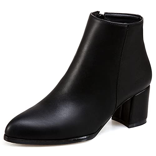 MJIASIAWA Damen Pointed Toe Mode Blockabsatz Chelsea Reißverschluss Winter Stiefeletten Herbst Comfy Kleid Buro Arbeit Warm Boots Schwarz Gr 37 EU/38 Asiatisch von MJIASIAWA