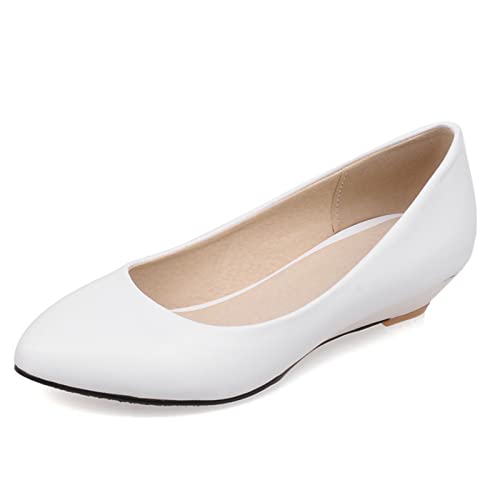 MJIASIAWA Damen Pointed Toe Ohne Verschluss Mode Keilabsatz Pumps Solid Color Buro Formal Mitte Absatz Comfy Arbeit Schuhe Weiß Gr 44 EU/46 Asiatisch von MJIASIAWA