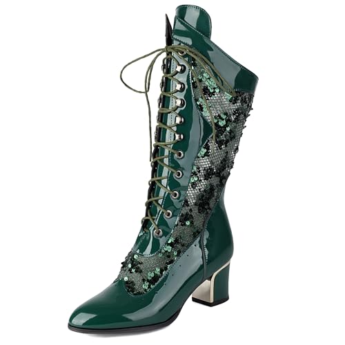 MJIASIAWA Damen Pointed Toe Schnüren Pailletten Lack Motorradstiefel Sommer Mode Block Stiefel Mesh Military Hochzeit Stiefeletten Grün Gr 40 EU/41 Asiatisch MJIASIAWA Damen Pointed Toe Schnüren Pailletten Lack Motorradstiefel Sommer Mode Block Stiefel Mesh Military Hochzeit Stiefeletten Grün Gr 40 EU/41 Asiatisch von MJIASIAWA