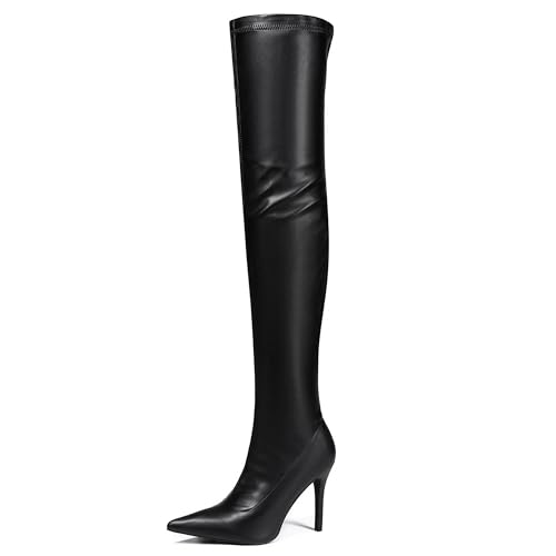 MJIASIAWA Damen Pointed Toe Stiletto Höhe Ferse Overknee Stiefel Winter Mode Slouch Thigh High Booty Schnalle Schwarz Gr 40.5 EU/42 Asiatisch von MJIASIAWA