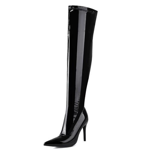 MJIASIAWA Damen Pointed Toe Stiletto Höhe Ferse Overknee Stiefel Winter Mode Slouch Thigh High Booty Schnalle Schwarz Gr 41 EU/43 Asiatisch von MJIASIAWA