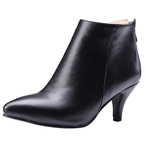 MJIASIAWA Damen Pointed Toe Winter Chelsea Kitten Heel Stiefeletten Mit Bows Hochzeit Bride Comfy Warm Party Stiefeletten Schwarz/Br Gr 40 EU/41 Asiatisch von MJIASIAWA