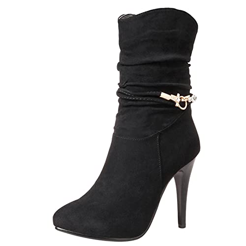 MJIASIAWA Damen Pointed Toe Winter Halbschaft Reißverschluss Stiletto Slouch Stiefel Abend Kleid Elegant Warm Plateau Boots Schwarz Gr 47 EU/49 Asiatisch von MJIASIAWA