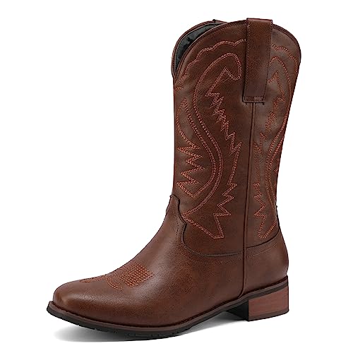 MJIASIAWA Damen Runde Zehen Halbschaft Ohne Verschluss Western Cowboystiefel Blockabsatz Embroiderot Draußen Riding Stylish Winter Stiefeletten Retro Braun Gr 37 EU/38 Asiatisch von MJIASIAWA