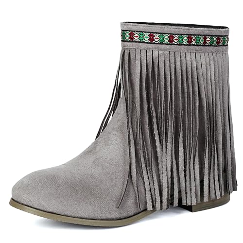 MJIASIAWA Damen Runde Zehen Klassische Franse Chelsea Stiefel Komfort Winter Draußen Blockabsatz Ohne Verschluss Riding Stiefeletten Grau Gr 43 EU/45 Asiatisch von MJIASIAWA