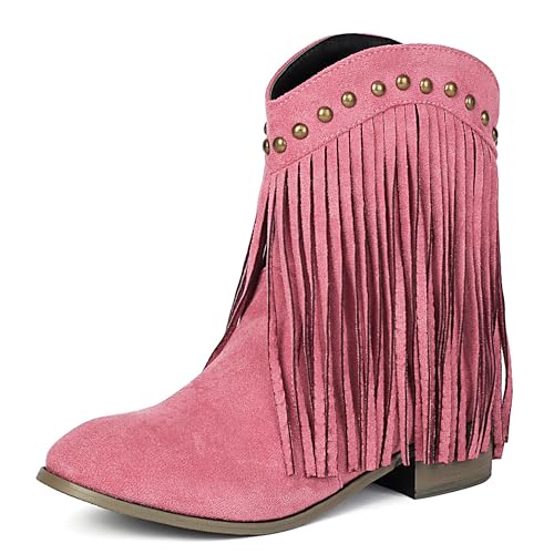 MJIASIAWA Damen Runde Zehen Klassische Franse Chelsea Stiefel Komfort Winter Draußen Blockabsatz Ohne Verschluss Riding Stiefeletten Pink Gr 43 EU/45 Asiatisch von MJIASIAWA