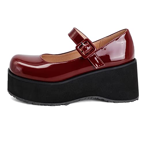 MJIASIAWA Damen Runde Zehen Mary Jane Lack Plateau Keilabsatz Pumps Leisure Komfort Weit Fit Knöchelriemchen Heel Schuhe Rotwein Gr 34 EU MJIASIAWA Damen Runde Zehen Mary Jane Lack Plateau Keilabsatz Pumps Leisure Komfort Weit Fit Knöchelriemchen Heel Schuhe Rotwein Gr 34 EU von MJIASIAWA