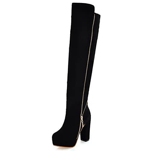 MJIASIAWA Damen Runde Zehen Warm Chunky Heel Oberschenkel Boots Winter Abend Plateau Reißverschluss Reitstiefel Höhe Ferse Schwarz Gr 44 EU/46 Asiatisch MJIASIAWA Damen Runde Zehen Warm Chunky Heel Oberschenkel Boots Winter Abend Plateau Reißverschluss Reitstiefel Höhe Ferse Schwarz Gr 44 EU/46 Asiatisch von MJIASIAWA