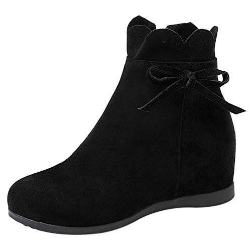 MJIASIAWA Damen Runde Zehen Winter Comfy Keilabsatz Stiefeletten Mit Bows Damen Hochzeit Fell Lined Warm Buro Kleid Stiefeletten Schwarz/Hm Gr 38 EU/39 Asiatisch von MJIASIAWA