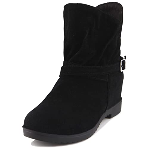 MJIASIAWA Damen Runde Zehen Winter Komfort Keilabsatz Chelsea Stiefel Ohne Verschluss Leisure Interne Erhohen Ankle Stiefeletten Mit Schnalle Schwarz Gr 47 EU/49 Asiatisch von MJIASIAWA