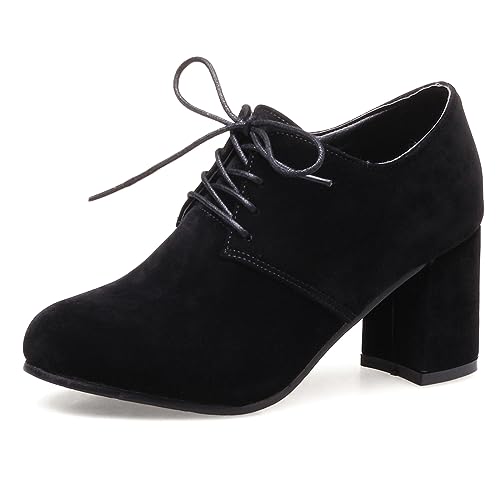 MJIASIAWA Damen Schnüren Comfy Blockabsatz Runde Zehen Schuhe Hochzeit Chunky Höhe Ferse Pumps Comfy Derby Oxford Arbeit Kleid Schwarz Gr 44 EU/46Cn Asiatisch von MJIASIAWA