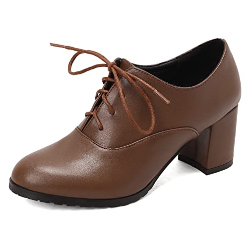 MJIASIAWA Damen Schnüren Klassischer Closed Toe Blockabsatz Pumps Brogue Business Formal Oxford Arbeit Schuhe Braun Gr 40 EU/41 Asiatisch von MJIASIAWA