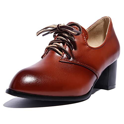 MJIASIAWA Damen Schnüren Oxford Pointed Toe Blockabsatz Pumps Sommer Vintage Business Schuhe Formal Arbeit Kleid Gelb Gr 43 EU/45Cn Asiatisch von MJIASIAWA