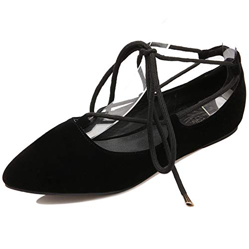 MJIASIAWA Damen Schnüren Pointed Toe Leisure Ballat Flach Dolly Schuhe Ballerina Pantoffeln Comfy Walking Driving Prom Prom Flats Schwarz Gr 45 EU/47 Asiatisch von MJIASIAWA