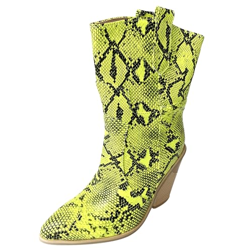 MJIASIAWA Damen Snakeskin Halbschaft Western Cowboystiefel Pointed Toe Ohne Verschluss Winter Mode Keilabsatz Western Stiefeletten Grün Gr 42 EU/44 Asiatisch MJIASIAWA Damen Snakeskin Halbschaft Western Cowboystiefel Pointed Toe Ohne Verschluss Winter Mode Keilabsatz Western Stiefeletten Grün Gr 42 EU/44 Asiatisch von MJIASIAWA
