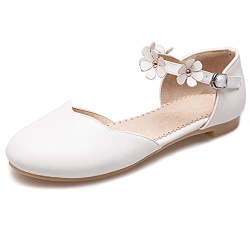 MJIASIAWA Damen Sommer Closed Runde Zehen Knöchelriemchen Ballet Flach Sandalen Ballerina Pantoffeln Prom Comfy Damen Dolly Schuhe Weiß Gr 39 EU/40 Asiatisch von MJIASIAWA