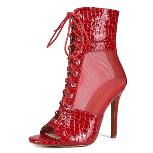 MJIASIAWA Damen Sommer Peep Toe Schnüren Stiletto Mittelhohe Stiefel Stiefel Zip Party Elegant-Spangepy Gladiator Ankle Stiefeletten Mode Rot Gr 40.5 EU/42 Asiatisch MJIASIAWA Damen Sommer Peep Toe Schnüren Stiletto Mittelhohe Stiefel Stiefel Zip Party Elegant-Spangepy Gladiator Ankle Stiefeletten Mode Rot Gr 40.5 EU/42 Asiatisch von MJIASIAWA