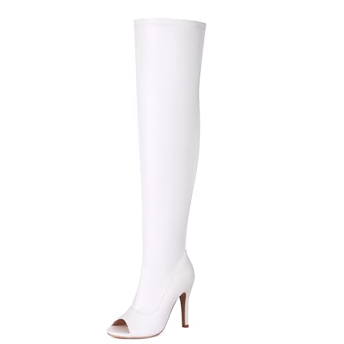 MJIASIAWA Damen Sommer Stilettos Peep Toe Stiefel Halbschaft Party Mode Höhe Ferse Elegant Overknees Stretch Booty Weiß Gr 35 EU MJIASIAWA Damen Sommer Stilettos Peep Toe Stiefel Halbschaft Party Mode Höhe Ferse Elegant Overknees Stretch Booty Weiß Gr 35 EU von MJIASIAWA