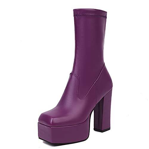 MJIASIAWA Damen Square Toe Chunky Heel Party Stretchy Boots Plateau Knee Lack Halbschaft Wildleder Overknees Booty Violett/18Cm Gr 46 EU/48 Asiatisch MJIASIAWA Damen Square Toe Chunky Heel Party Stretchy Boots Plateau Knee Lack Halbschaft Wildleder Overknees Booty Violett/18Cm Gr 46 EU/48 Asiatisch von MJIASIAWA