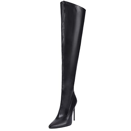 MJIASIAWA Damen Stiletto Kleid Pointed Toe Reißverschluss Oberschenkelhohe Stiefel Prom Overknees Winter Warm Mode Boots Abend Schwarz/Mp Gr 46 EU/48 Asiatisch von MJIASIAWA