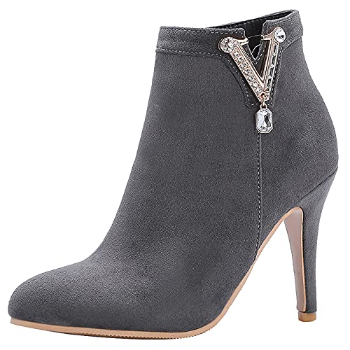 MJIASIAWA Damen Stiletto Kleid Pointed Toe Stiefeletten Reißverschluss Elegant Winter Hochzeit Party Höhe Ferse Mode Schuhe Grau Gr 40 EU/41 Asiatisch von MJIASIAWA