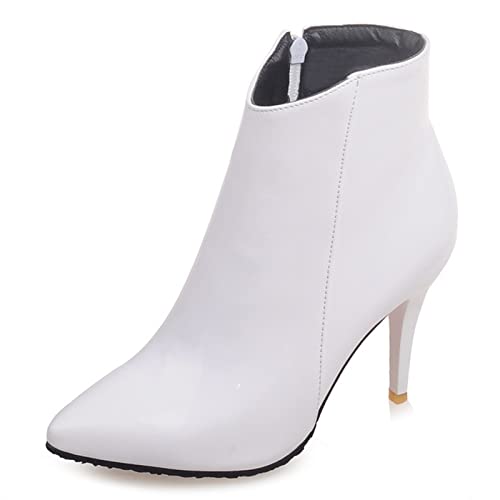 MJIASIAWA Damen Stiletto Winter Kleid Stiefeletten Reißverschluss Hochzeit Formal Pointed Toe Elegant Lack Stiefeletten Arbeit Schuhe Weiß Gr 40 EU/41 Asiatisch von MJIASIAWA