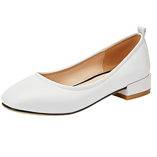 MJIASIAWA Damen Strappy Niedrige Absatz Ballerinas Prom Prom Schuhe Ohne Verschluss Mode Closed Toe Formal Hochzeit Pumps Weiß Gr 43 EU/45 Asiatisch von MJIASIAWA