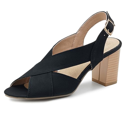 MJIASIAWA Damen Vintage Peep Toe Blockabsatz Romisch Sandalen Strappy Sommer Leisure Chunky Höhe Ferse Mode Gladiator Schuhe Schwarz Gr 46 EU/48 Asiatisch von MJIASIAWA