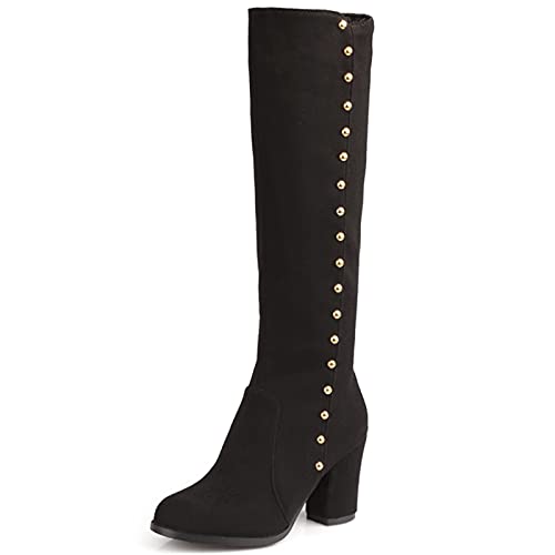 MJIASIAWA Damen Winter Blockabsatz Reißverschluss Klassischer Equestrian Kniestiefel Mode Riding Leisure Retro Warm Boots Schnalle Schwarz Gr 48 EU/50 Asiatisch MJIASIAWA Damen Winter Blockabsatz Reißverschluss Klassischer Equestrian Kniestiefel Mode Riding Leisure Retro Warm Boots Schnalle Schwarz Gr 48 EU/50 Asiatisch von MJIASIAWA
