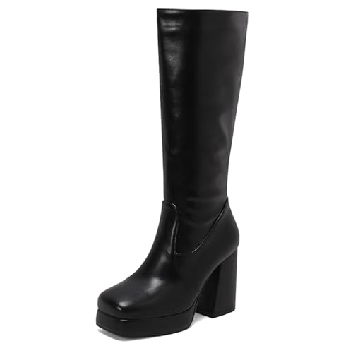 MJIASIAWA Damen Winter Knee Square Toe Boots Mode Chunky Blockabsatz Weit Fit Plateau Riding Booty Party Reißverschluss Schwarz Gr 40 EU/41 Asiatisch MJIASIAWA Damen Winter Knee Square Toe Boots Mode Chunky Blockabsatz Weit Fit Plateau Riding Booty Party Reißverschluss Schwarz Gr 40 EU/41 Asiatisch von MJIASIAWA
