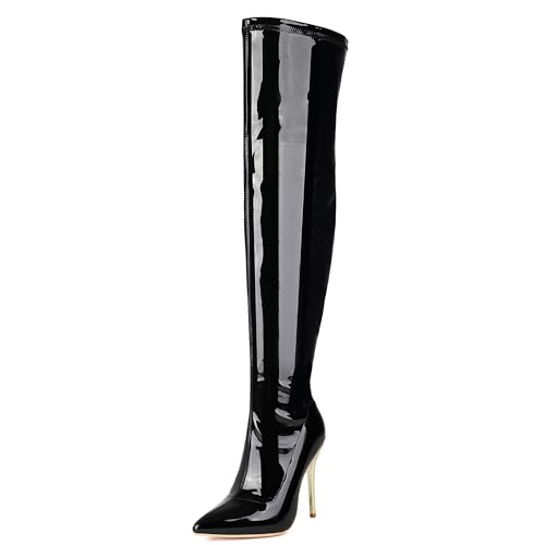 MJIASIAWA Damen Winter Mode Overknees Stretch Stiefel Stiletto Hochzeit Pointed Toe Thigh High Dancing Booty Schwarz Gr 34 EU von MJIASIAWA