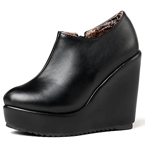 MJIASIAWA Damen Winter Mode Plateau Keilabsatz Reißverschluss Stiefeletten Hochzeit Bridesmaid Formal Kleid Höhe Ferse Party Schuhe Schwarz Gr 33 EU von MJIASIAWA