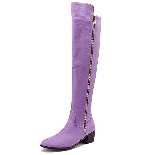 MJIASIAWA Damen Winter Overknees Blockabsatz Overknees Stiefel Leisure Komfort Runde Zehen Mode Reitstiefel Warm Violett Gr 39 EU/40 Asiatisch von MJIASIAWA