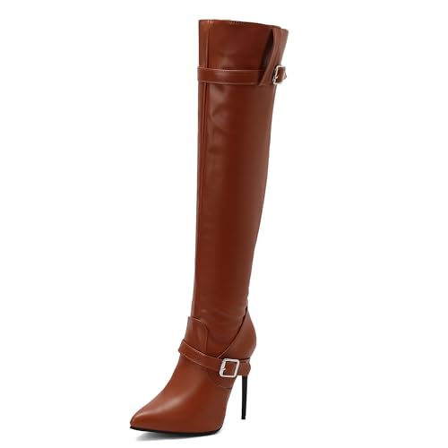 MJIASIAWA Damen Winter Party Stilettos Overknee Stiefel Pointed Toe Mode Höhe Ferse Hochzeit Elegant Thigh Booty Braun Gr 40.5 EU/42 Asiatisch von MJIASIAWA