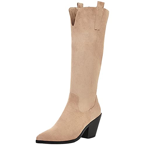MJIASIAWA Damen Winter Pointed Toe Cowboy Knee Westernstiefel Mode Blockabsatz Warm Kleid Reitstiefel Abend Aprikose Gr 40 EU/41 Asiatisch MJIASIAWA Damen Winter Pointed Toe Cowboy Knee Westernstiefel Mode Blockabsatz Warm Kleid Reitstiefel Abend Aprikose Gr 40 EU/41 Asiatisch von MJIASIAWA
