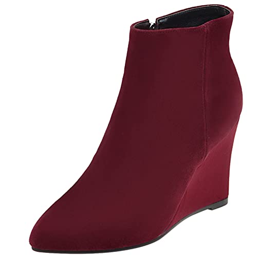 MJIASIAWA Damen Winter Pointed Toe Keilabsatz Stiefeletten Reißverschluss Soft Höhe Ferse Party Buro Kleid Mode Warm Chelsea Stiefel Rotwein Gr 40 EU/41 Asiatisch MJIASIAWA Damen Winter Pointed Toe Keilabsatz Stiefeletten Reißverschluss Soft Höhe Ferse Party Buro Kleid Mode Warm Chelsea Stiefel Rotwein Gr 40 EU/41 Asiatisch von MJIASIAWA
