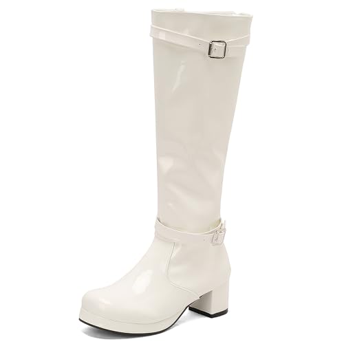 MJIASIAWA Damen Winter Runde Zehen Mode Equestrian Reitstiefel Komfort Plateau Blockabsatz Schnalle Warm Booty Weiß Gr 38 EU/39 Asiatisch MJIASIAWA Damen Winter Runde Zehen Mode Equestrian Reitstiefel Komfort Plateau Blockabsatz Schnalle Warm Booty Weiß Gr 38 EU/39 Asiatisch von MJIASIAWA