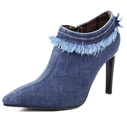 MJIASIAWA Denim Stiletto Pointed Toe Elegant Party Schuhe Damen Buro Arbeit Formal Höhe Ferse Loafer Zip Pumps Blau Gr 40.5 EU/42 Asiatisch MJIASIAWA Denim Stiletto Pointed Toe Elegant Party Schuhe Damen Buro Arbeit Formal Höhe Ferse Loafer Zip Pumps Blau Gr 40.5 EU/42 Asiatisch von MJIASIAWA