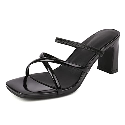 MJIASIAWA Draußen Sommer Pantoffeln Damen Blockabsatz Sandalen Ohne Verschluss Hochzeit Pantoffeln Bride Comfy Leisure Pantoletten Offene Zeh Schwarz Gr 44 EU/46 Asiatisch von MJIASIAWA