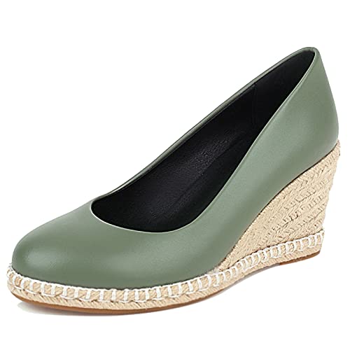 MJIASIAWA Espadrilles Damen Keilabsatz Mode Closed Toe Pumps Ohne Verschluss Plateau Höhe Ferse Pumps Knöchelriemchen Grün Gr 39 EU/40 Asiatisch von MJIASIAWA