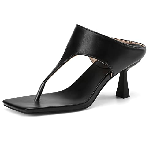 MJIASIAWA Flip Flops Damen Kitten Heel Pantoffeln Pantoletten Sommer Hochzeit Mode Pantoffeln Stiletto Party Bride Schuhe Schwarz Gr 46 EU/48 Asiatisch von MJIASIAWA