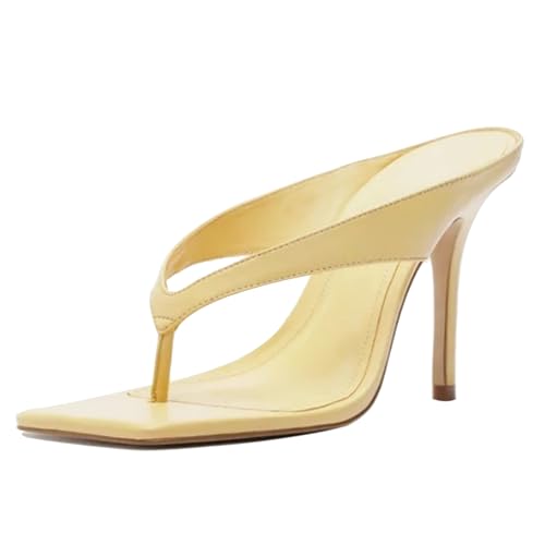 MJIASIAWA Flip Flops High Sandalen Damen Sommer Pantoffeln Mule Leisure Hausschuhe Pantoffeln Sandals Party Hochzeit Stiletto Gelb Gr 41 EU/43 Asiatisch von MJIASIAWA