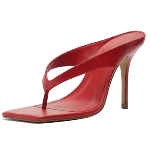 MJIASIAWA Flip Flops High Sandalen Damen Sommer Pantoffeln Mule Leisure Hausschuhe Pantoffeln Sandals Party Hochzeit Stiletto Rot Gr 35 EU von MJIASIAWA