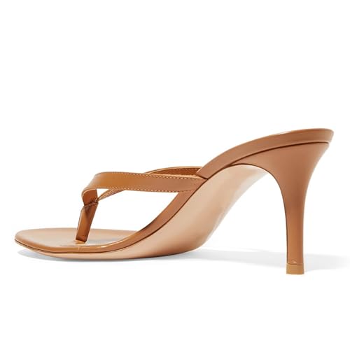 MJIASIAWA Flip Flops Stilettos Damen Mule Pantoffeln Sommer Strand Hochzeit Elegant Höhe Ferse Sandals Party Braun Gr 38 EU/39 Asiatisch von MJIASIAWA