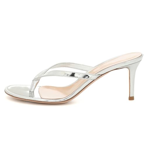 MJIASIAWA Flip Flops Stilettos Damen Mule Pantoffeln Sommer Strand Hochzeit Elegant Höhe Ferse Sandals Party Silber Gr 39 EU/40 Asiatisch von MJIASIAWA